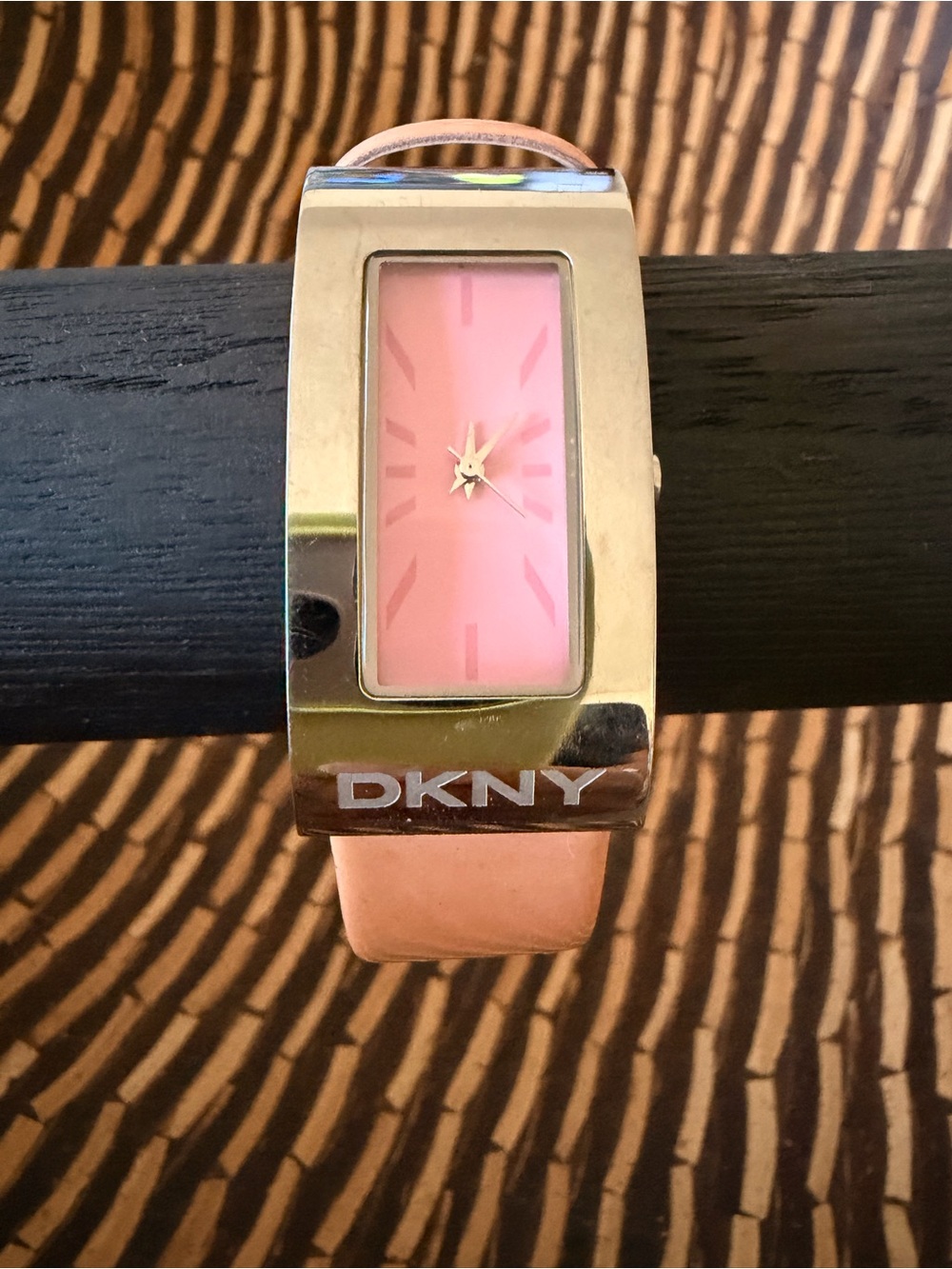 DKNY Pink Cuff Watch with Silver Tone Case
